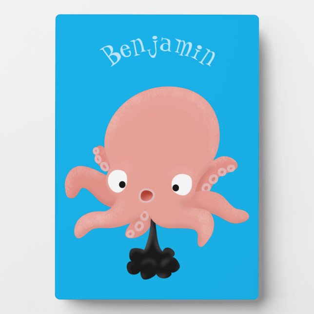 Cute pink baby octopus cartoon humour plaque (Front)