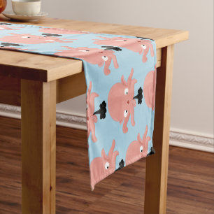 Cute pink baby octopus cartoon humour short table runner