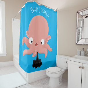 Cute pink baby octopus cartoon humour shower curtain