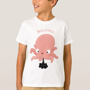 Cute pink baby octopus cartoon humour T-Shirt