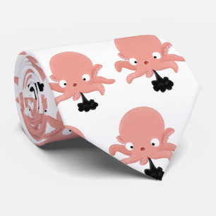 Cute pink baby octopus cartoon humour tie