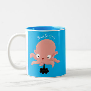 Cute pink baby octopus cartoon humour Two-Tone coffee mug