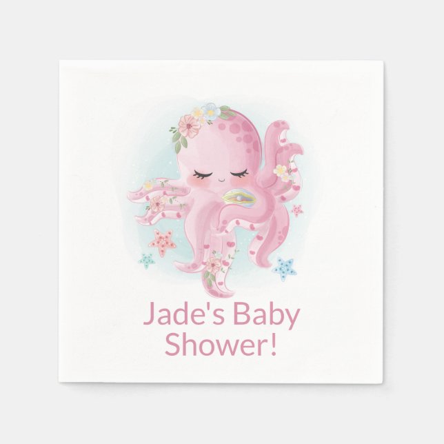 Cute Pink Baby Octopus  Napkin (Front)