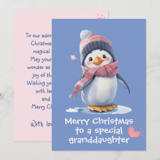 Cute Pink Baby Penguin Christmas for Kids Holiday Card (Front/Back)