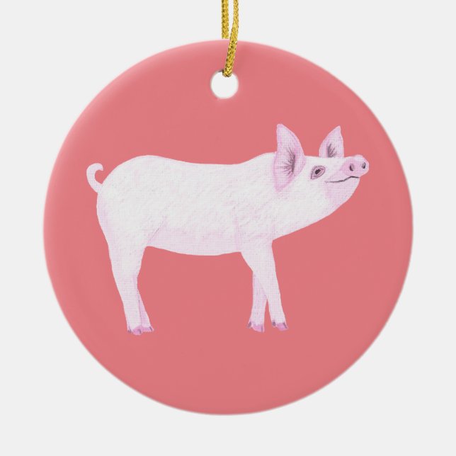 Cute Pink Baby Pig Ornaments (Front)