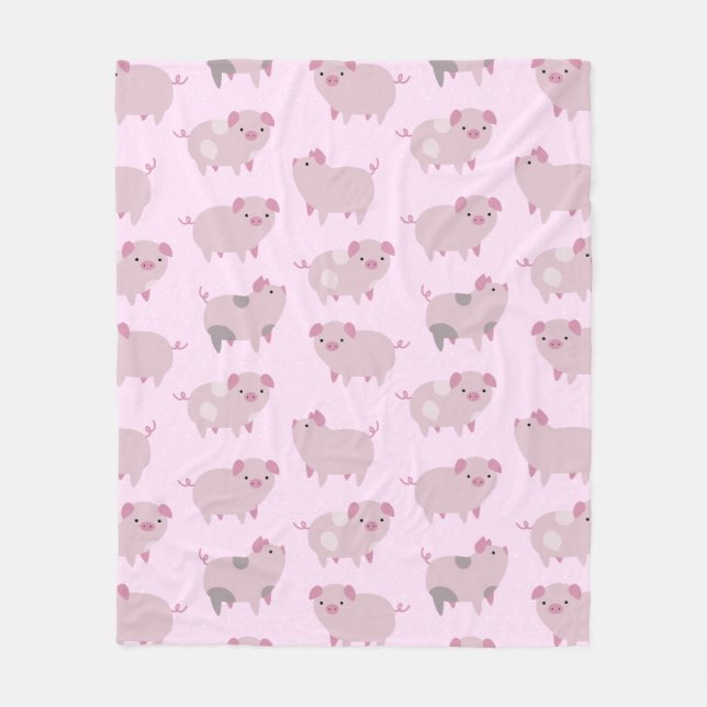 Cute Pink Baby Piglets Pattern & Dots Fleece Blanket (Front)