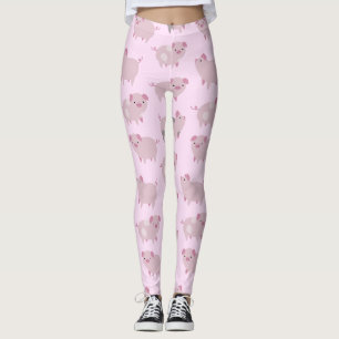 Cute Pink Baby Piglets Pattern & Dots Leggings