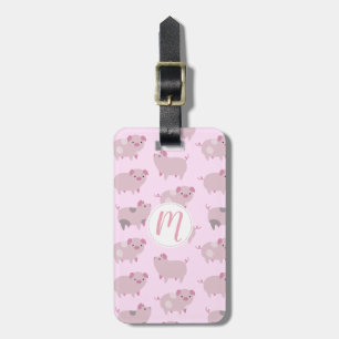 Cute Pink Baby Piglets Pattern & Dots Luggage Tag