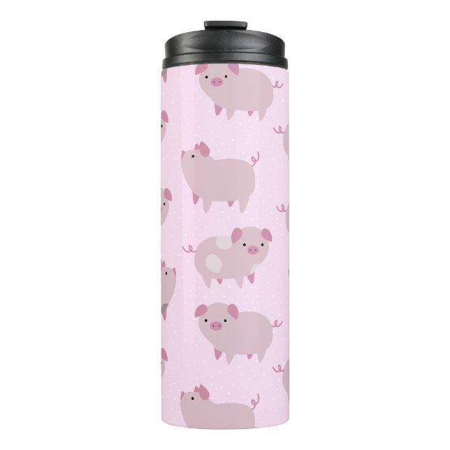 Cute Pink Baby Piglets Pattern & Dots Thermal Tumbler (Front)