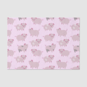 Cute Pink Baby Piglets Pattern & Dots Tissue Paper