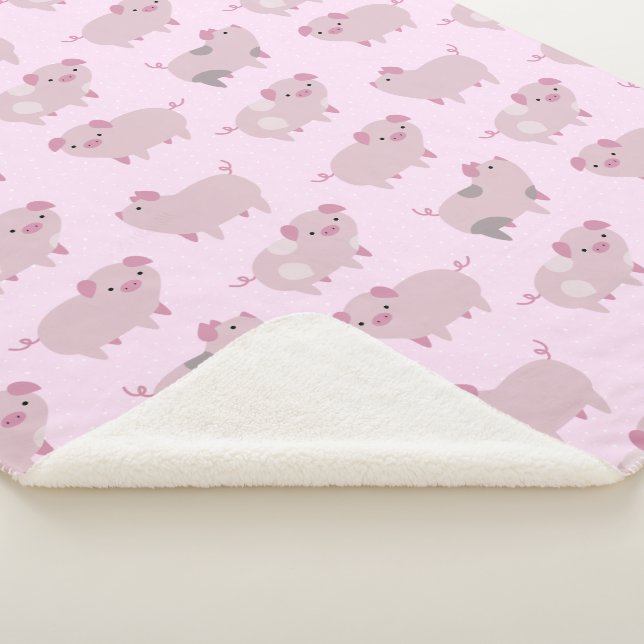 Cute Pink Baby Piglets Pattern & Monogram Sherpa Blanket (3/4)