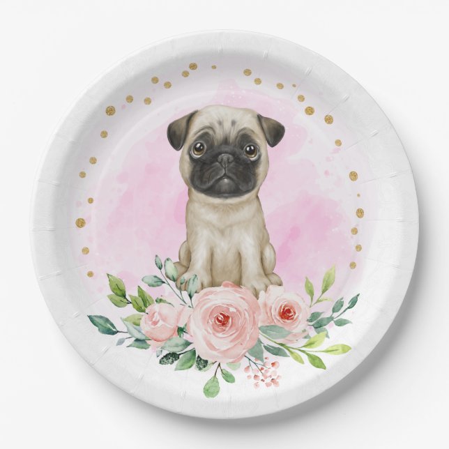 Cute Pink Baby Pug Paper Plate (Front)
