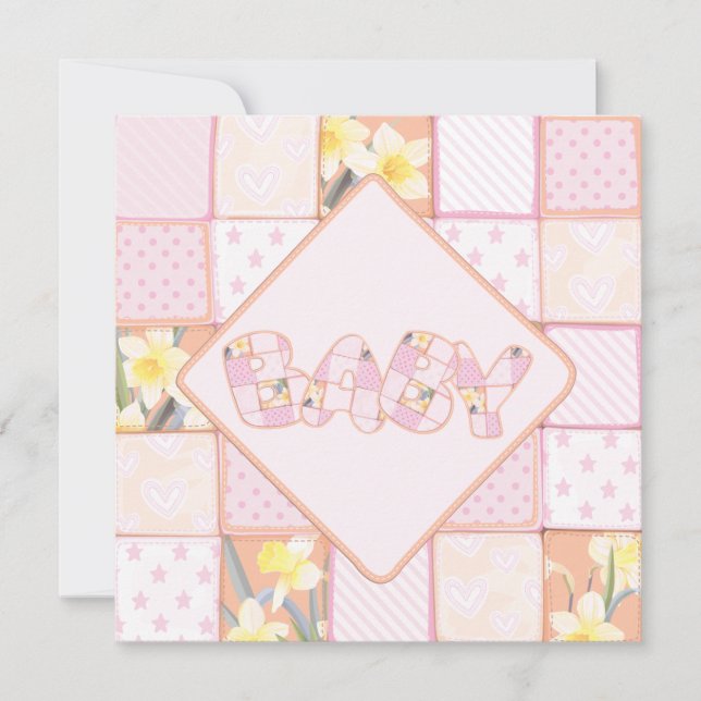 Cute Pink Baby Quilt Baby Girl Shower invitation (Front)