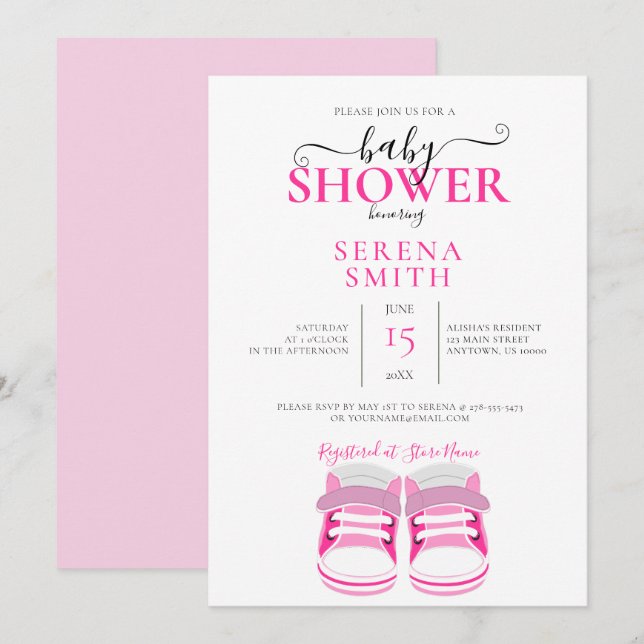 Cute Pink Baby Shoes BABY SHOWER Invitation (Front/Back)