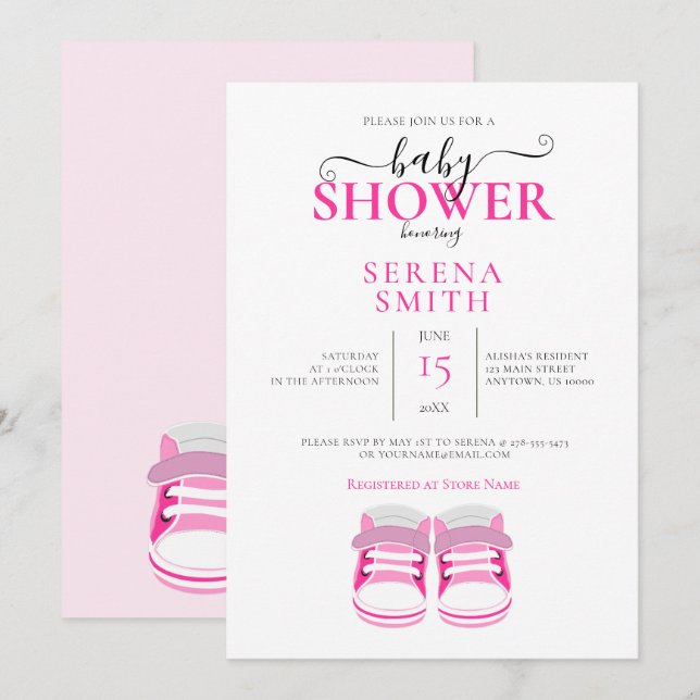 Cute PINK Baby Shoes BABY SHOWER Invitation (Front/Back)