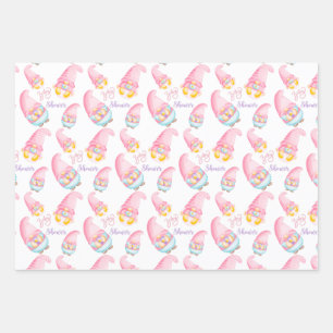 Cute Pink Baby Shower Gnomes  Wrapping Paper Sheet