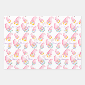 Cute Pink Baby Shower Gnomes Wrapping Paper Sheet