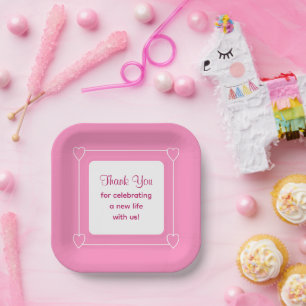Cute Pink Baby Shower Thank You for Celebrating Paper Plate