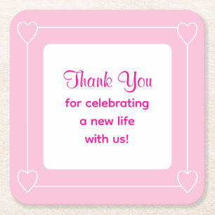 Cute Pink Baby Shower Thank You for Celebrating Square Paper Coaster