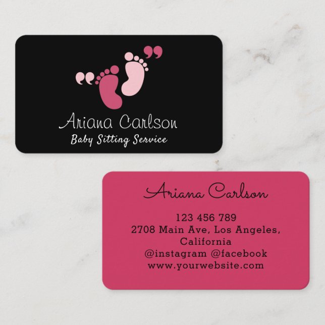 Cute Pink Baby Sitter Daycare Nursery Business Card (Front/Back)