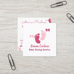 Cute Pink Baby Sitter Daycare Nursery Square Business Card