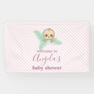 Cute Pink Baby Sloth It's a Girl Baby Shower Banner