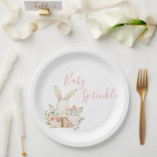 Cute Pink Baby Sprinkle Script Baby Shower Paper Plate