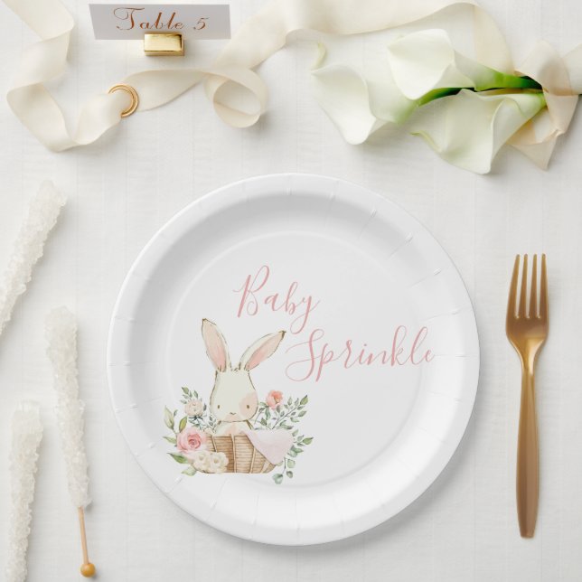 Cute Pink Baby Sprinkle Script Baby Shower Paper Plate (Wedding)