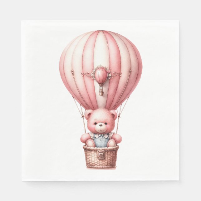 CUTE PINK BABY TEDDY BEAR IN HOT AIR BALLOON NAPKIN (Front)