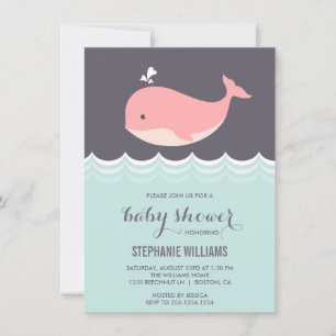 Cute Pink Baby Whale Baby Shower Invitations
