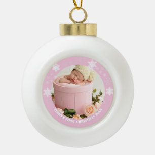 Cute pink baby's first christmas ceramic ball christmas ornament