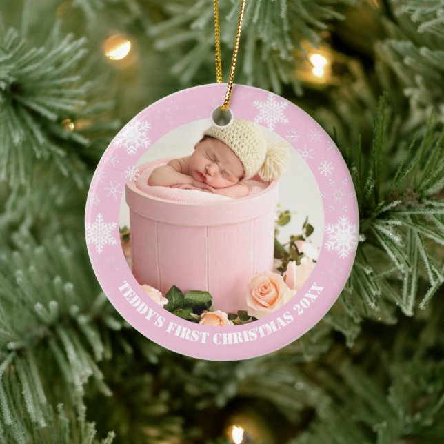 Cute pink baby's first christmas ceramic tree decoration (Tree)