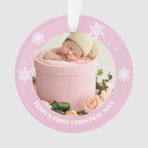 Cute pink baby's first christmas ornament