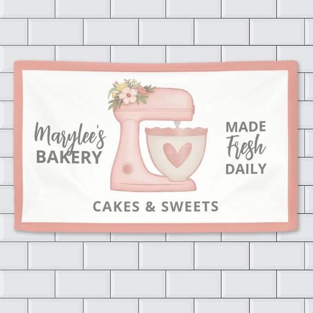 Cute Pink Bakery Business Pastry Chef Banner (cute pink bakery banner featuring a pink stand mixer)