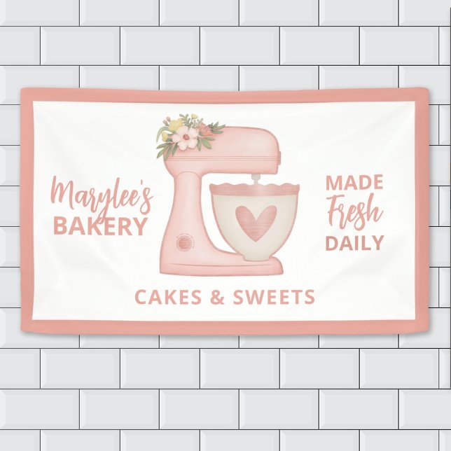 Cute Pink Bakery Business Pastry Chef Banner (Cute Pink Bakery Business Banner decorated with a mixer.)