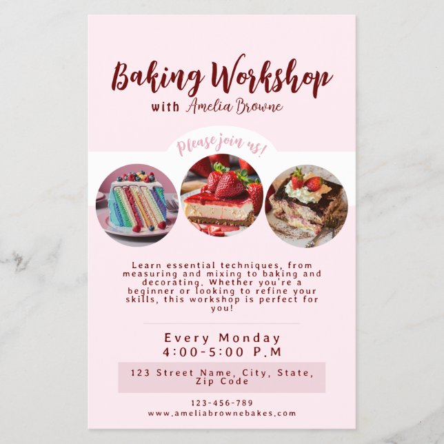 Cute Pink Baking Workshop Flyer (Front)