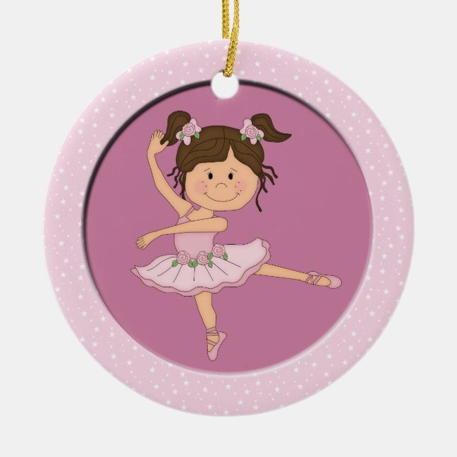 Cute Pink Ballerina 1 Ballet Star Ceramic Tree Decoration (Front)