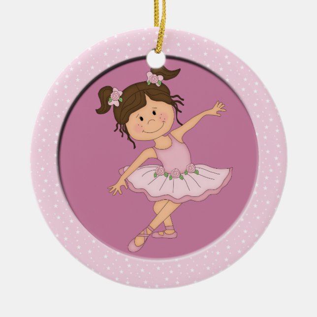 Cute Pink Ballerina 2 Ballet Star Ceramic Tree Decoration (Front)