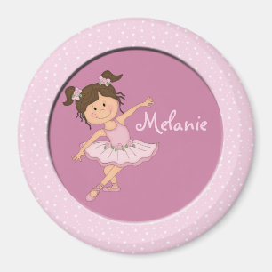 Cute Pink Ballerina 2 Custom Name Magnet