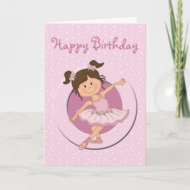 Cute Pink Ballerina 2 Happy Birthday Card (Front)