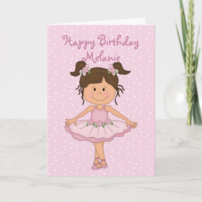 Cute Pink Ballerina 3 Happy Birthday Card (Front)