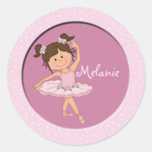 Cute Pink Ballerina 4 Custom Name Classic Round Sticker