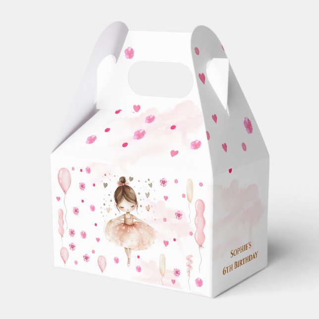 Cute pink ballerina and balloons birthday favour box (Front Side)