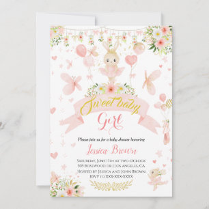 Cute pink Ballerina baby shower invitation
