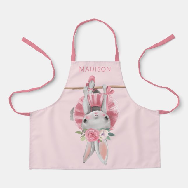 Cute Pink Ballerina Ballet Bunny Personalised Apron (Front)