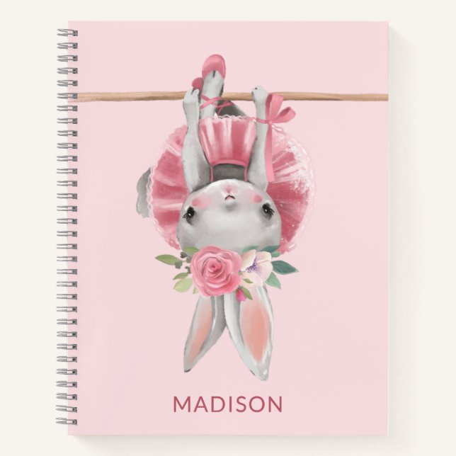 Cute Pink Ballerina Ballet Bunny Personalised Notebook (Front)