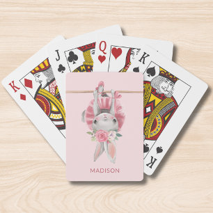 Cute Pink Ballerina Ballet Bunny Personalised Playing Cards