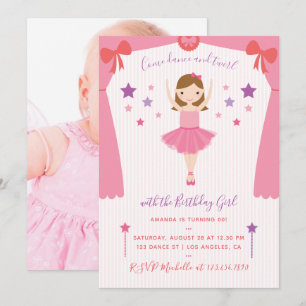 Cute Pink Ballerina Birthday add photo Invitation