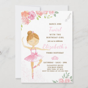 Cute Pink Ballerina Birthday Invitation