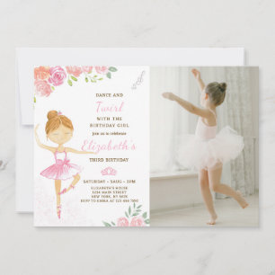 Cute Pink Ballerina Birthday Invitation With Photo